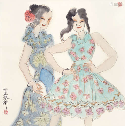 杨春华（b.1953） 姊妹 镜片 设色纸本