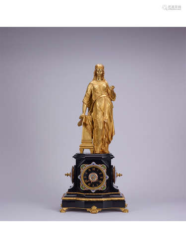 銅鎏金繆思女神(Clio)西洋座鐘 19世紀