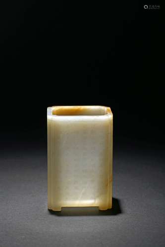 A white jade 'poem' rectangular brushpot