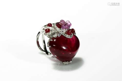 A large tourmaline rubellite and diamond ring