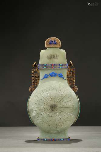 A white jade and gilt enamelled vase