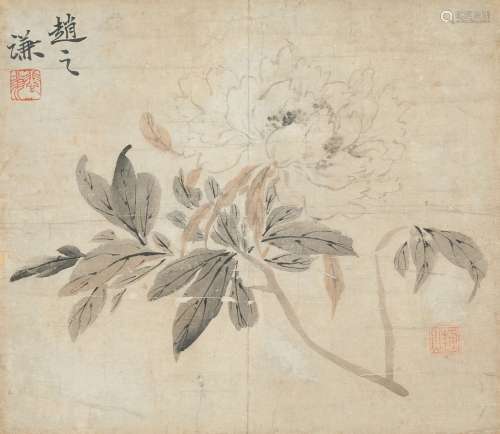 Zhao Zhiqian: color and ink 'peony' painting
