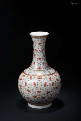 A famille rose 'hundred-bat' clouds vase