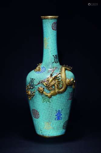 A gilt-bronze closinne enamel 'dragon' shou vase