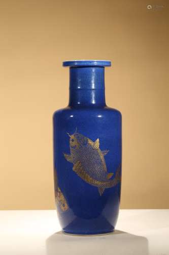 A blue and gilt decorated 'fish' vase
