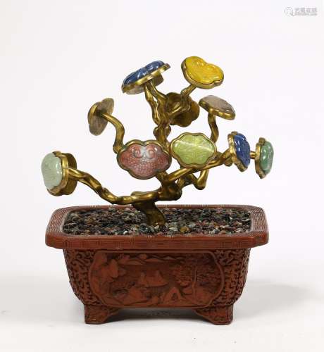 A cinnabar lacquer gilt-bronze gems inlaid planter