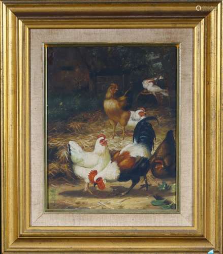 Anonymous: oil on canvas 'chicken' painting