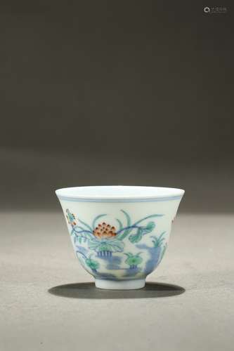 A Doucai 'lotus pond' wine cup