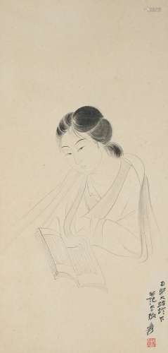 Zhang Daqian: ink on paper 'Lady' painting
