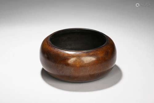 A bronze silver inlaid 'eight emblem' bowl