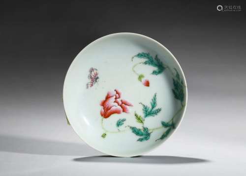 A famille rose 'flowers and butterfly' dish