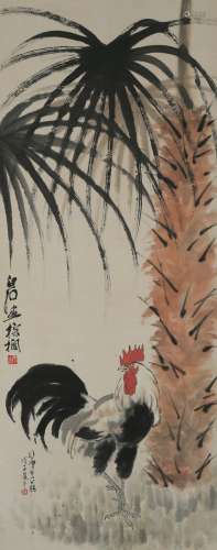 Qi Baishi and Xu Beihong: color and ink rooster painting