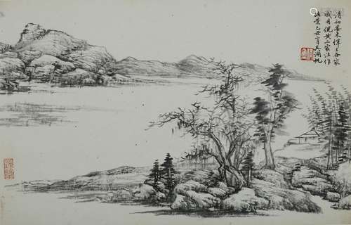 Wu Hufan: ink on paper 'riverscape' painting