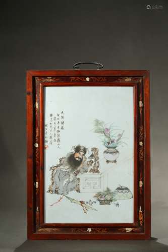 A polychrome enamelled 'zhongkui' porcelain plaque