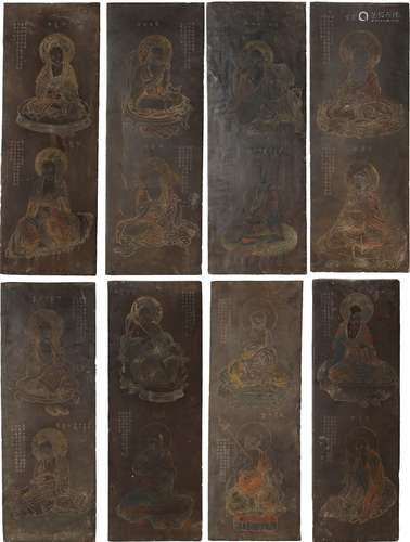 A set of eight duan stone 'arhat' panels