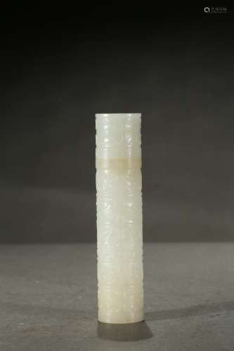 A white jade cylindrical incense holder