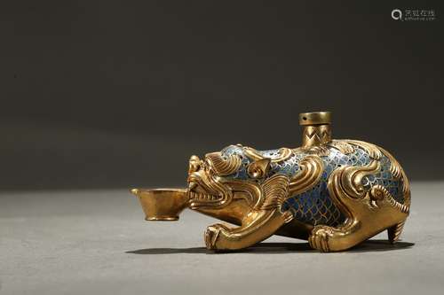 Cloisonne gilt bronze mythical beast dropper