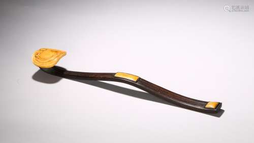 A zitan and bone carved ruyi scepter
