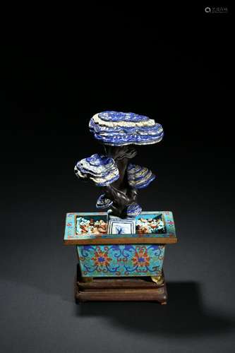 A lapis lazuli lingzhi cloisonne enamel jardinière