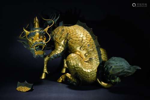 A gilt-bronze Qilin censer and cover