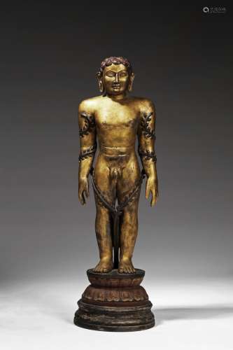 A large gilt lacquer wood figure of standing Jina