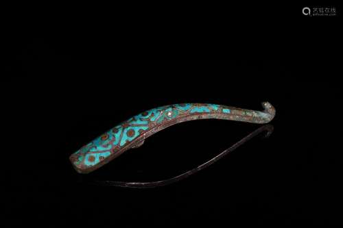 A gilt silver turquoise inlaid belt hook