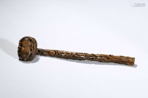 An agarwood 'double peach' ruyi scepter