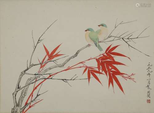 Yu Fei-an: color and ink 'birds and bamboo' painting