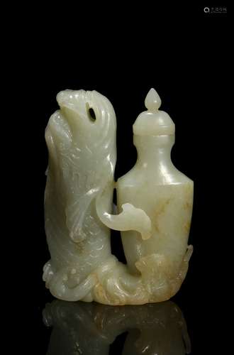 A white jade leaping carp vase group