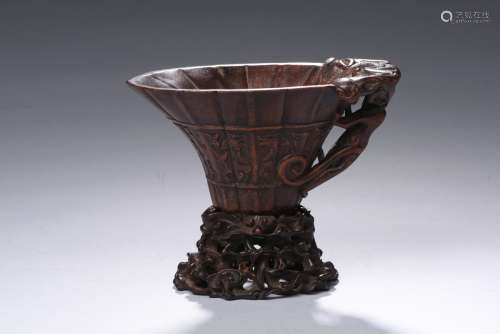 A rhinoceros horn carved dragon cup