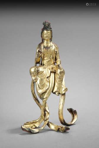 A GILT BRONZE FIGURE OF GUANYIN