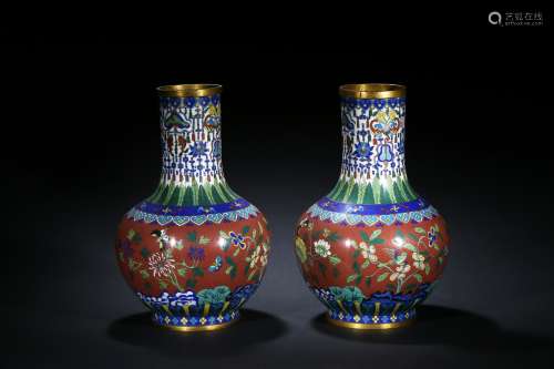 A pair of cloisonne enamel vases