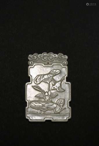 A white jade 'lotus and bird' plaque