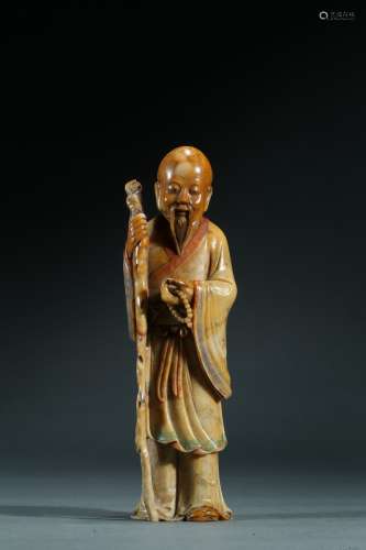 A soapstone shoushan standing elder figure