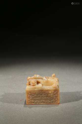 A celadon jade carved chilong seal