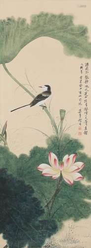 Xie Zhiliu: ink on paper 'lotus and bird' painting