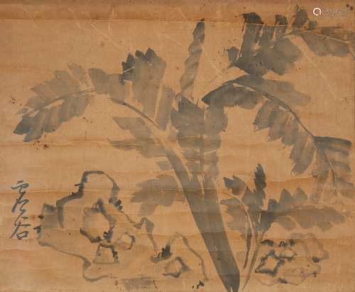 Xu Gu: ink on paper 'banana plant' painting