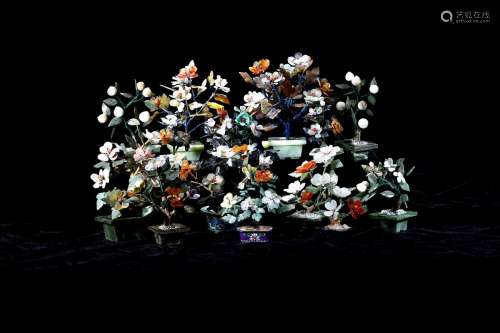 A group of jade and agate flower jardinieres