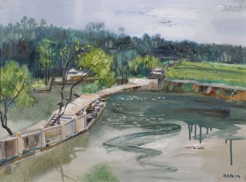 An oil on canvas 'Sichuan landscape' painting