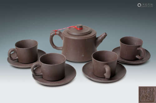 60年代  許玉娣製紫砂茶壺、茶杯、碟套裝一共九件