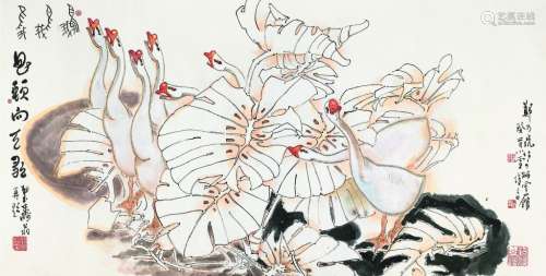 郑乃珖（1912～2005） 鹅 镜片 设色纸本