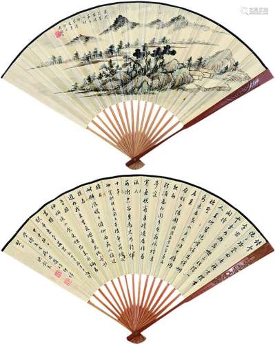 沈剑知（1901～1975） 书画合璧扇 成扇 设色纸本