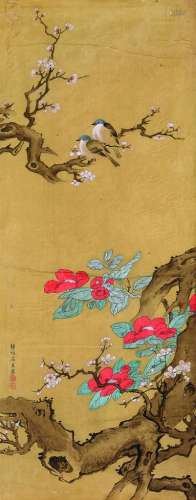 屈贞（1909～1976） 花鸟 镜片 设色绢本