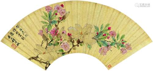 钱维城（1720～1772） 花卉 扇面 设色泥金
