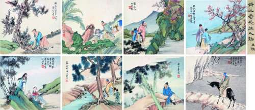 黄山寿（1855～1919） 人物故事册 册页 （八开） 设色纸本