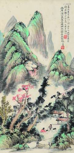 钱瘦铁（1897～1967） 贺天健（1891～1977）等 幽居深山图 立轴 设色纸本