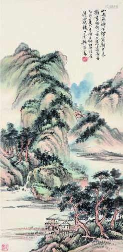 樊浩霖（1885～1962） 溪山烟雨 镜片 设色纸本