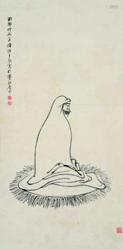 匡仲英（b.1924） 参禅图 镜片 水墨纸本