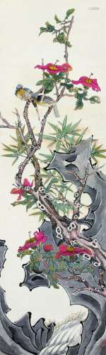 任薰（1835～1893） 花鸟 立轴 设色纸本