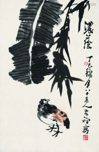 李苦禅（1899～1983） 芭蕉小鸟 镜片 水墨纸本